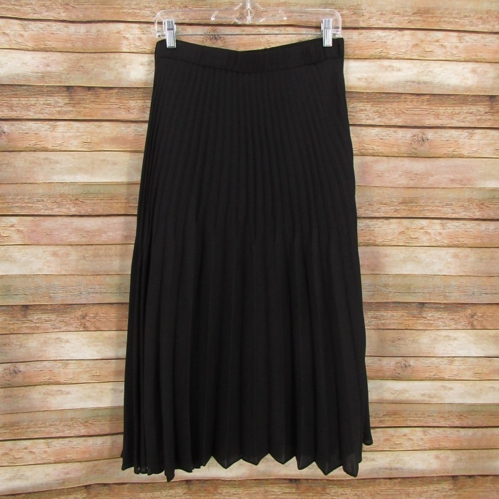 Max Studio Pleated Black Elastic Waistband Skirt Women's M